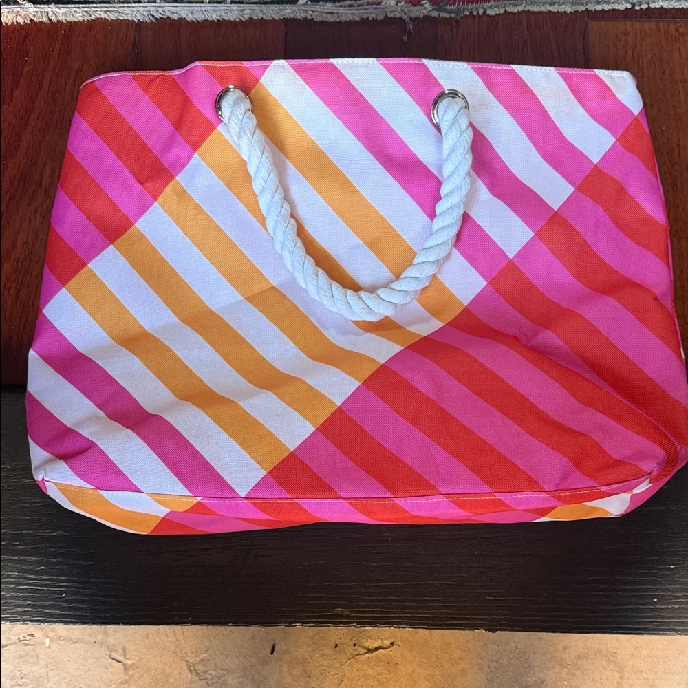Pink and Orange Striped Beachy Tote Bag Clinique